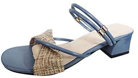 TEEKU Sandalen Hohe Damenschuhe Absätze Atmungsaktive Mode Spitze Lässige Damen High Heels Schuhe Damen Wasserdicht (Blue, 37)