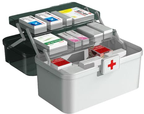 Xeihuul Caja De Almacenamiento De Medicamentos: Organizador De Estuche De Botiquín De Emergencia De 3 Capas, Caja De Medicamentos Con Asa Portátil Para Familia Y Viajes
