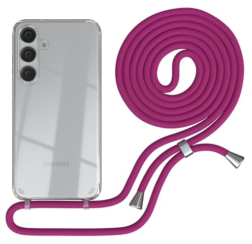 EAZY CASE - Handykette kompatibel mit Samsung Galaxy S24 Plus Kette zum Umhängen für Galaxy S24 Plus Hülle mit Band aus Silikon stoßfeste transparente Handyhülle als Fallschutz in Pink