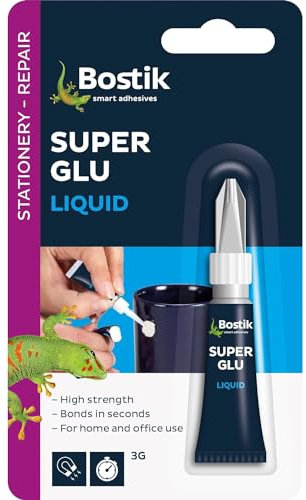 AMK® Bostik Evo Stik Super Glue Original 3g Tube High Strength Fast Created Bond in Seconds Office Adhesive Strong Hold Easy to Use DIY At Home