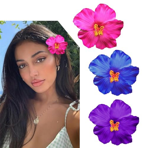 Nayyana Hawaii-Blumen Haarspangen für Frauen - Plumeria-Hibiskus Haarspange, 3 Stück, künstliche Blumen-Clips für Urlaub, Farben 2