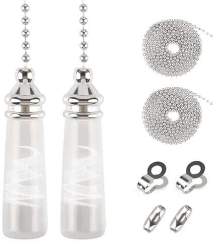 2 PCS Bathroom Pull Cord 6cm Bathroom Light Pull Teardrop Light Pull Chain Extension with Ball Chain 100 cm Bathroom Toilet Light/Ceiling Light Fan Switch/Blind Cord Pull Handle- Crystal Cylinder