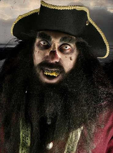 Piratenbart - Professionelle Bartkombination - Vollbart aus Kunsthaar & Oberlippenbart aus Echthaar - braun - Verkleidung Kostüm-Accessoire Karneval Fasching (inkl. Hautkleber)