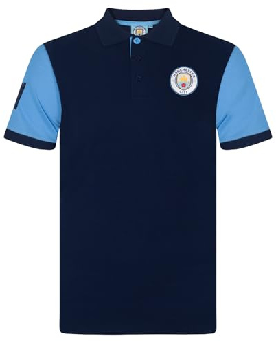 Manchester City FC Officiel - Polo thème Football - avec Blason - garçon - Bleu Marine/Manches Contrastantes - 12-13 Ans