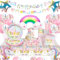 YIMAKJ 96 Pcs Decoration Anniversaire Licorne, Kit Anniversaire Fille, Licorne Vaisselle Kit Avec Ballons, Anniversaire Table Decoration, Comprenant Assiettes, Tasses, Serviettes, Pour 16 InvitéS