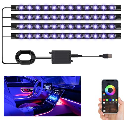LEAZZLE Auto LED Innenbeleuchtung, 4 Stück 48 Strip LED Auto Zubehör Innenraumbeleuchtung, Ambientebeleuchtung Auto für Männer Frauen, Geschenke Car Accessories für Man Women, Auto Gadgets Innenraum