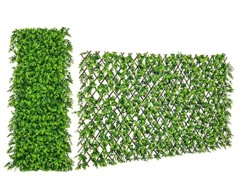 COSTWAY Künstliche Efeu Garten Sichtschutz, 180 x 90 cm, Pflanzenwand Hecken mit Eukalyptus-Blättern, Zaun für Gartenhecken Balkon Außendekoration, Heckenpflanze Windschutz, Weidengeflecht (Grün)