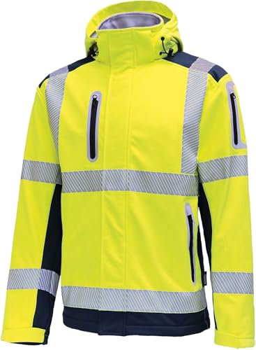 Vizwell Warnschutz Softshelljacke leuchtgelb-marine mit Kapuze Gr.L vw177t