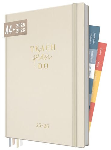 Häfft® Lehrer-Planer 2025/2026 A4 + Taupe Canvas Hardcover Lehrerkalender mit Wochenkalendarium, 226 Seiten, Stickern und mehr - nachhaltig & klimafreundlich