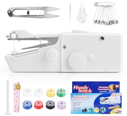 Máquina de coser a mano, mini máquina de coser eléctrica portátil con accesorios de costura, práctica máquina de coser rápida para principiantes, DIY en casa, cuero, denim, lienzo, ropa