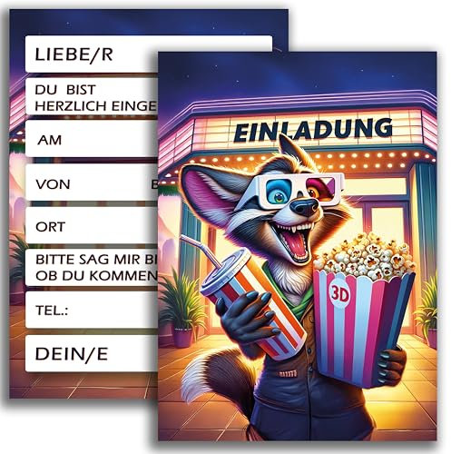 E&G Klasse 10x Kino Einladungskarten Kinokarten Kinobesuch Karte Mädchen und Jungen Filmabend Geburtstag Einladungskarte Feier Junge Kinder und Erwachsene Kino Abend Kindergeburtstag Waschbär
