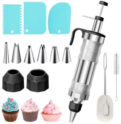 Kit de décoration de gâteaux en acier inoxydable - 14 pièces - 6 douilles et 3 grattoirs à crème (noir)