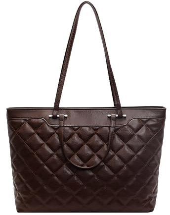 JABALUX Gesteppte Damen Tote Bag Handtasche, Kunstleder Umhängetasche Groß Shopper Aesthetic Stepptasche Tasche Schultertaschen für Arbeit Büro Reisen Einkaufen Schule (Kaffee)