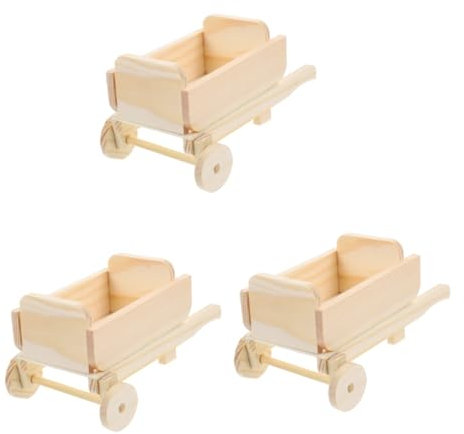 Vaguelly 4pcs Simulated Assembled Mini Trolley Model DIY Assembly Model (Trolley) 1pc Car Miniature Wheelbarrow Bus Wheels Flyer Decorate Vacuum Stroller Doll Wood