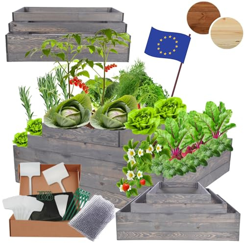 MODO24 Hochbeet Holz, Blumenkasten, Gartenbeet, 45x117x120cm, Grau | Pflanzkasten, Blumenbeet, für Garten, Balkon und Terrasse, Kiefernholz, Massivholz, Gemüsebeet, Kräuterbeet