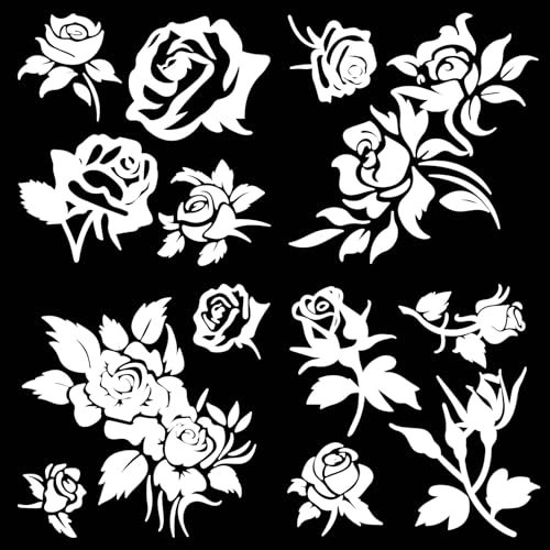 GORGECRAFT 4 Stil Rose Autoaufkleber 20x20cm Autofensteraufkleber Junirose Blumen Autoaufkleber Selbstklebende Aufkleber Laptop Stoßstange Vinyl Wasserdichter Aufkleber Autodekoration Für Frühling