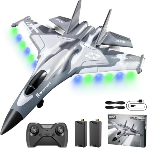4DRC G1 RC Plane with 2 Take-off Modes, 2 Batteries and Light, 2.4GHz 4 Channel 6 axis Gyro Stabilizer RTF Glider Remote Control Aircraft Planes Jet Fighter Toys Gift for Boys Kids Adults Beginners