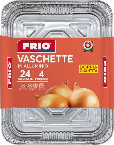 FRIO 24 bandejas de aluminio rectangulares para alimentos | 4 porciones 17,5 x 22,5 x 5,5 cm | bandejas de aluminio para horno, congelador, para llevar | resistentes y desechables