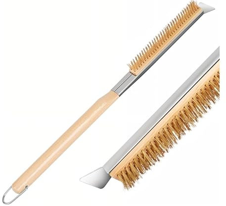 MOPLA 56cm Brosse Four a Pizza, Brosse de Nettoyage pour Four à Pizza, Brosses pour Fours à Pizzas avec Grattoir, Brosses à Pizzas Poils Laiton Pours Les Fours d'Extérieur,Les Fours Portables