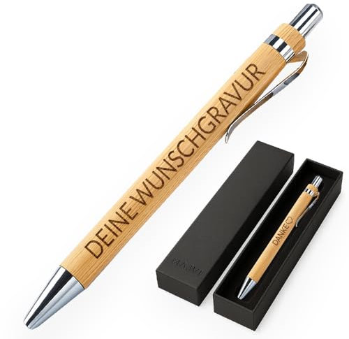 MAJVI Personalisierbarer Kugelschreiber aus Bambus mit Gravur – Nachhaltiger Holzstift – Geschenk für Lehrer, Kollegen, Abschluss, Vatertag – Unisex Gravurstift mit Wunschtext