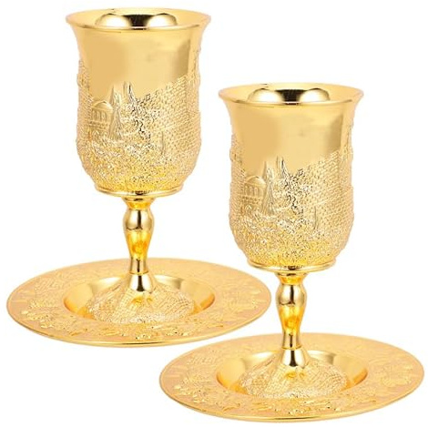 PRETYZOOM Calice Di Vino Judaica Con Vassoio Calice Di Shabbat E Havdalah in Rilievo Bicchieri Ebraici Per Benedizioni Festività E Uso Domestico Set Da 2