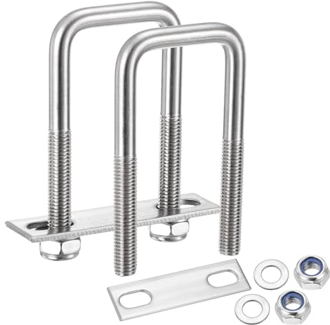 METALLIXITY U Bolts 2Set (M10x40x100mm), Square U Bolt Kits 304 Stainless Steel with Nylon Lock Nut Washers Plates - for Construction, Pipe, Trailer, Automotive, Leaf Spring Fastener