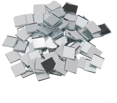 100 Pieces 10x10MM Square Glass Mirror Tiles Stickers for DIY Wall Decoration Disco Ball Craft Projects Home and Office (Silver)
