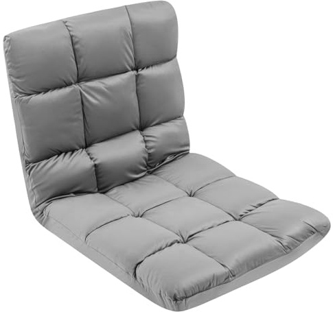 Trintion Bodenstuhl Faltbar mit Verstellbarer Rückenlehne, Relaxsessel & Meditationsstuhl klappbar, nutzbar als Sitzkissen, Bodenkissen Liegefläche für Wohnzimmer, Yoga, Meditation, Grau