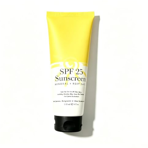 Broad Spectrum Mineral Sunscreen, SPF 25, With Natural and Organic Ingredients, Water Resistant Sunblock Lotion for Travel, Sport or Baby, 118ml, 4 once