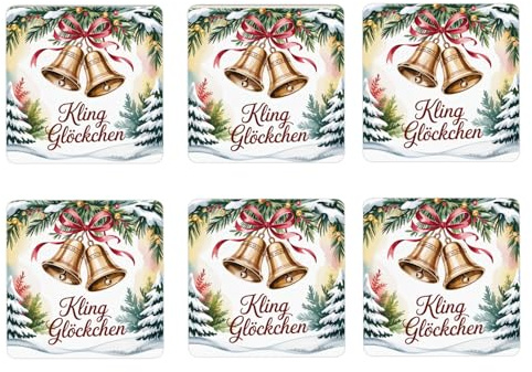 speecheese 6er Set Untersetzer aus Holz Weihnachten Glocken Kling Glöckchen | festliche Glasuntersetzer mit Weihnachtsmotiv