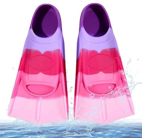 Palmes de natation pour enfants, palmes courtes 100 % silicone, palmes d'entraînement pour enfants et adultes, entraînement en eau libre, plongée avec tuba, plongée pour débutants