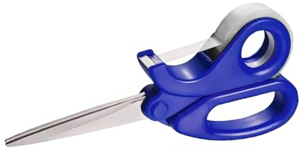 2-in-1 Geschenkpapier-Schere mit Klebebandspender, Blau, Ergonomischer Griff, Edelstahlklinge, Abnehmbarer Tapetenhalter, für Geschenkverpackung und Basteln