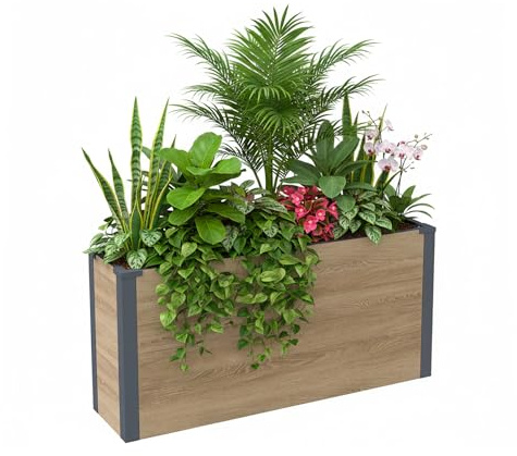 WESTMANN Talus L Pflanzkübel, Rechteckig, Holzoptik, 100x25x52 cm | Der Pflanzkübel in naturnaher Holzoptik besitzt einen Zwischenboden, der Erde spart und das Gewicht spürbar reduziert.
