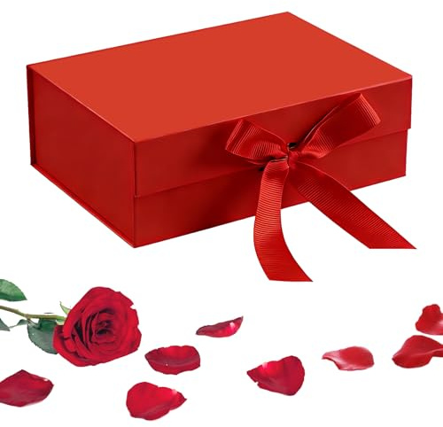 Geschenkbox mit Deckel Geschenkbox Rot 22 * 16 * 8.5 cm | Geschenkkarton Mit Deckel,Geschenkverpackung Box mit Band Schachtel mit Deckel für Hochzeit Geburtstag Weihnachten Jubiläum