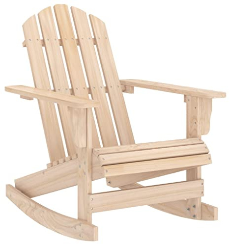 Fangmaliuyun Adirondack Schaukelstuhl aus massivem Tannenholz 70 x 91,5 x 92 cm Ergonomische Rückenlehne Witterungsbeständiger Gartensessel in Braun für Garten Terrasse Balkon