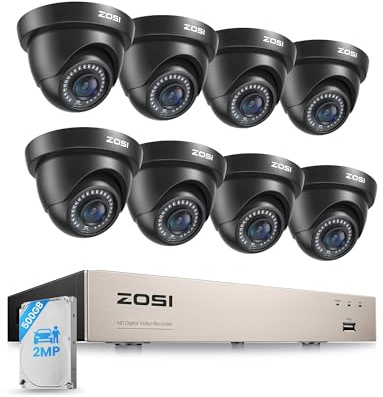 ZOSI 1080P Überwachungskamera Set 8CH 500GB DVR und 8 Verkabelt Innen & Aussen Sicherheitskameras für Haus & Garage, Personen- und Fahrzeugerkennung, 24m IR Nachtsicht