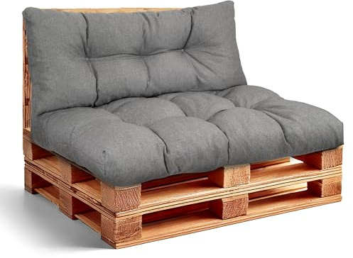 Wool & Home Palettenkissen Set für Gartenmöbel 120x80 + 120x40 cm 2-Teilig (für 1 Palette) - Sitzkissen Outdoor für Europaletten, Gartenkissen Set, Palettenmöbel Graphit