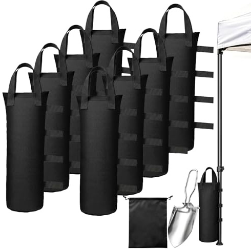 Solyxis 8 Stück Pavillon Gewichte, 800D Oxford Stoff 20x50cm, Schwarz | Sandsäcke zum Beschweren mit Schaufel & Aufbewahrungstasche, Schwerlast-Sandsack für Zelt, Sonnenschirm, Camping & Fotografie