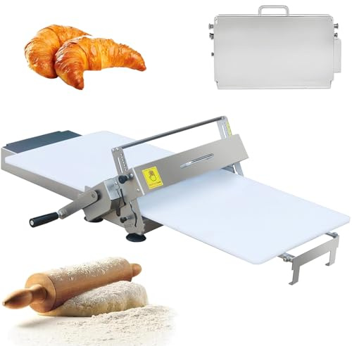 TDSYOCG Klappbare Teigausrollmaschine Manueller Teigwalzer mit Einstellbarer Dicke 0-25 mm, Edelstahl, für Pizzateig, Blätterteig, Croissants - für Private und gewerbliche Bäckereien