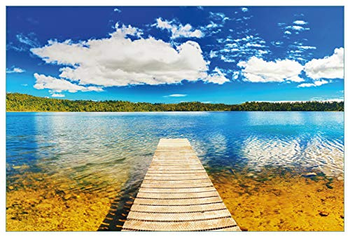 Wallario Küchenrückwand selbstklebend 90 x 60 cm, Motiv: Klarer See mit Steg - Blauer Himmel | Spritzschutz abwischbar & pflegeleicht
