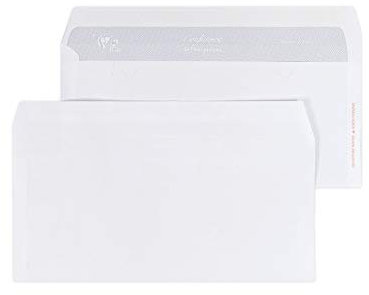 Clairefontaine 5995C - Karton mit 500 Umschlägen weiß DL- 110x220mm, lose, leicht zu öffnen, vertraulich, selbstklebend, 80g, 1 Karton