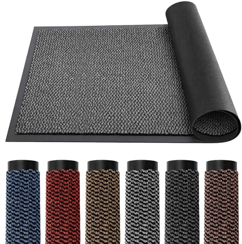 TrendMakers Washable Doormat, Rubber Backed Non-Slip Door Mat (90x120cm, Grey)