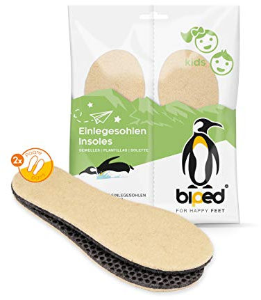 biped 2 Paar Kinder Einlegesohlen mit echtem Wollfilz und rutschsicherer Unterseite z2691(32-33)