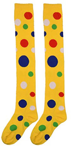 GUMEI Mujeres niñas Payaso Cosplay Calcetines Largos Divertidos Coloridos Lunares Irregulares Impresos sobre la Rodilla Muslo Medias Altas Disfraz de Fiesta Elegante