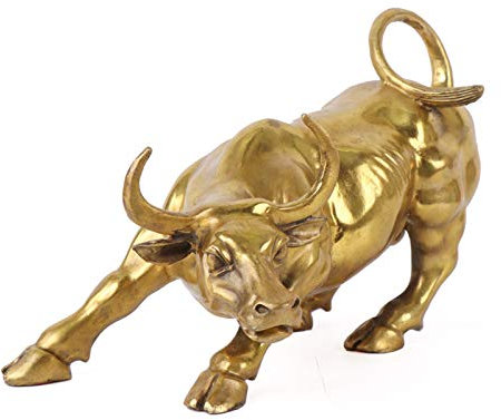 Siunwdiy Golden Wall Street Bull Ochsen Figur Skulptur, Feng Shui Fortune Messingfigur deko Figuren für Wohnzimmer repräsentiert viel Glück der Karriere und Reichtum,Messing,Large