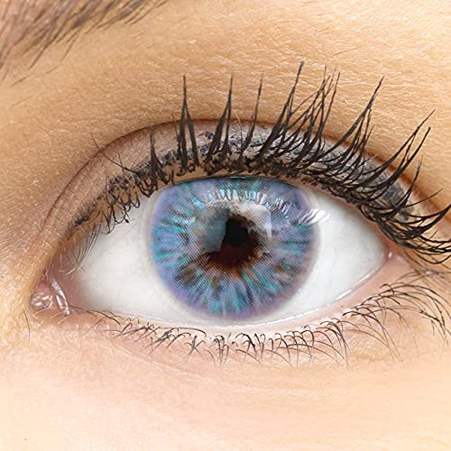 Sehr stark deckende und natürliche blaue Kontaktlinsen SILIKON COMFORT NEUHEIT farbig 'Trento Blue' blau + Behälter von GLAMLENS - 1 Paar (2 Stück) - DIA 14.50 mm - ohne Stärke 0.00 Dioptrien