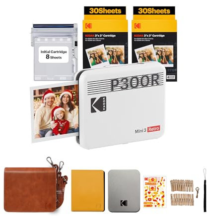 KODAK Mini 3 Retro, Imprimante Photo Portable, Impression Rapide, Photos HD, 54 x 86 mmn Bluetooth, Compatible iOS et Android, Pack de 68 Papiers Photo – Blanc