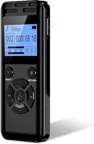 Wevoor Enregistreur Vocal Numérique avec Réduction De Bruit Stéréo HD 1536Kbps Métal Activation Vocale Lecture Et Mot De Passe Appareil D’Enregistrement Audio pour Entretiens Réunions Cours (64GB)