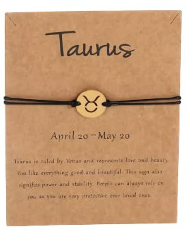 Bracelet en Forme de Disque en Corde Noire avec Signe étoile doré – Taureau (20 Avril – 20 mai) – Constellation du Zodiaque, Horoscope, Bijoux d'astrologie céleste – Cadeau pour Femme et Homme