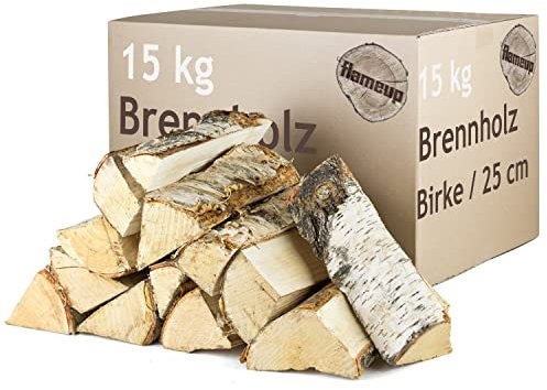 Brennholz Kaminholz Birkenholz Holz 15 kg Birke Für Ofen und Kamin Kaminofen Feuerschale Grill Feuerholz Holzscheite Wood 25 cm Kammergetrocknet Flameup